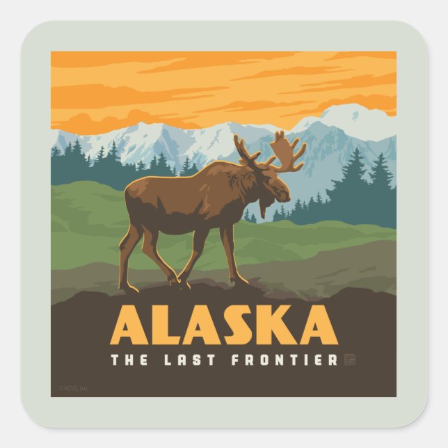 Pegatina Cuadrada Alaska | Frontier Moose (Anverso)
