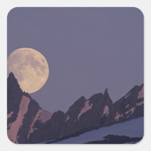 Pegatina Cuadrada Alaska, montañas Chugach La luna llena sale