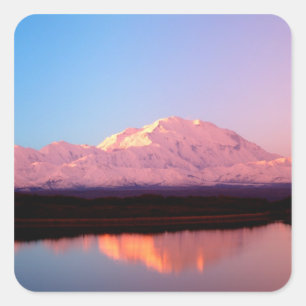 Pegatina Cuadrada Alaska, Parque Nacional Denali, Mt. McKinley en