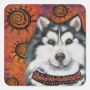 PEGATINA CUADRADA ALASKAN MALAMUTE