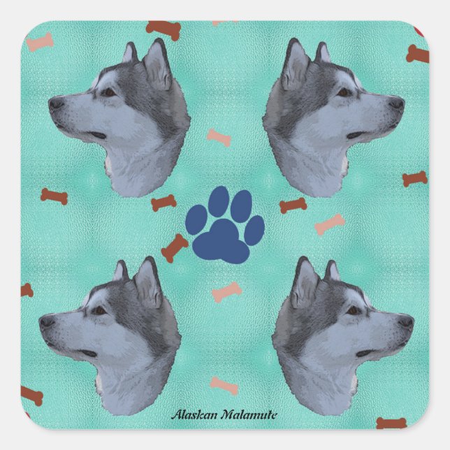 Pegatina Cuadrada Alaskan Malamute (Anverso)