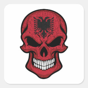 Pegatina Cuadrada Albania Bandera del Cráneo Sonriente