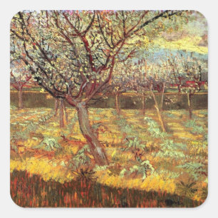 Pegatina Cuadrada Albaricoqueros en flor, Vincent van Gogh. Vinta