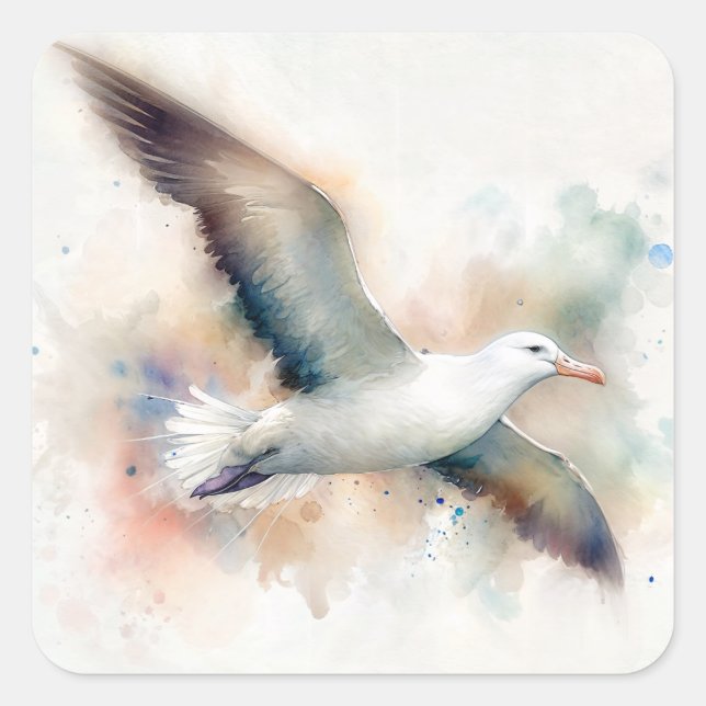 Pegatina Cuadrada Albatross Watercolor Art (Anverso)