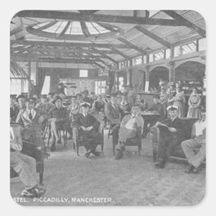 Pegatina Cuadrada albergue YMCA, Piccadilly, Manchester, c.1910