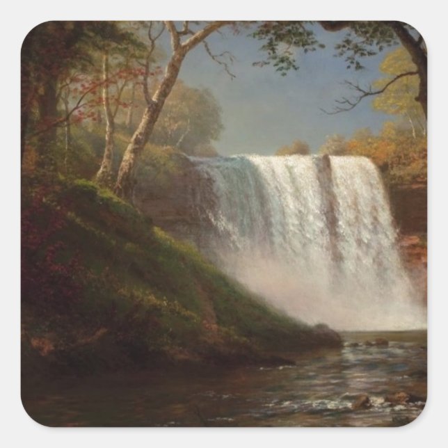 Pegatina Cuadrada Albert Bierstadt Pintando la cascada del bosque De (Anverso)