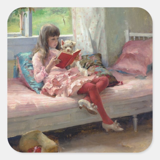Pegatina Cuadrada Albert Edelfelt - Buenos amigos (Anverso)