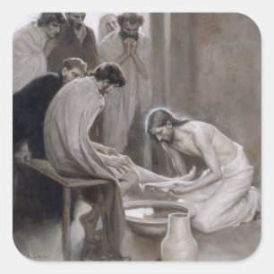 Pegatina Cuadrada Albert Edelfelt - Jesús lavando pies de discípulos