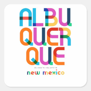 Pegatina Cuadrada Albuquerque Nuevo México a mediados del siglo, Pop