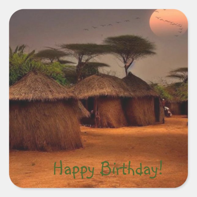 Pegatina Cuadrada Aldea africana (Anverso)