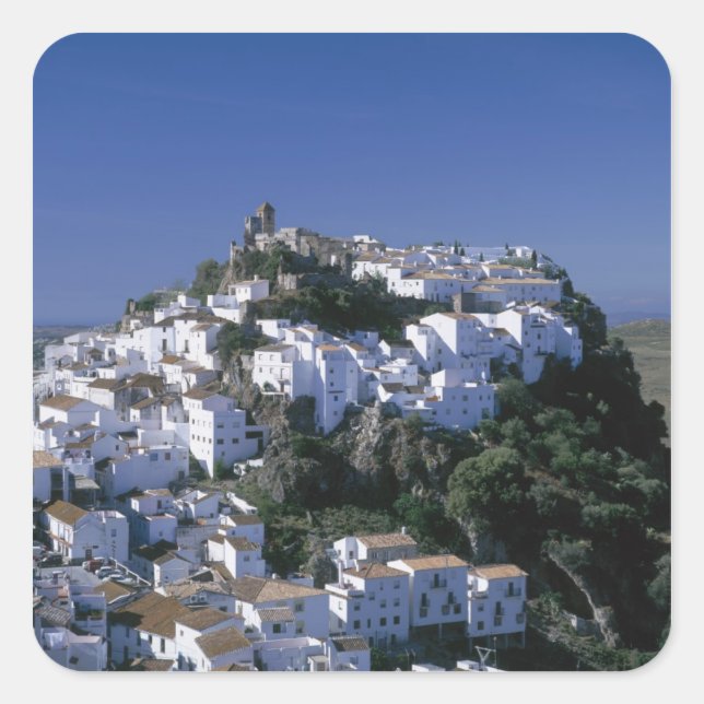 Pegatina Cuadrada Aldea blanca de Casares, Andalucía, España (Anverso)