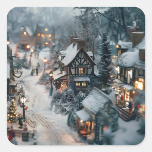 Pegatina Cuadrada Aldea de invierno