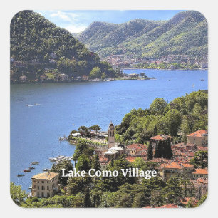 Pegatina Cuadrada Aldea del lago Como, fotografía panorámica,