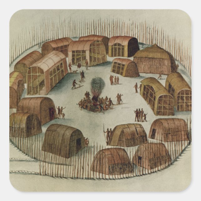 Pegatina Cuadrada Aldea india de Pomeiooc (Anverso)