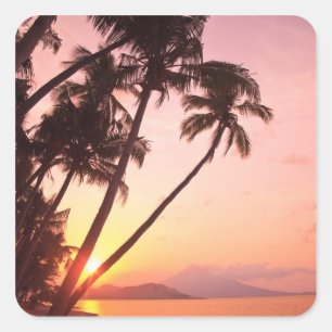 Pegatina Cuadrada Aldea Lewolin, Isla Illi Api, Selat Boleng