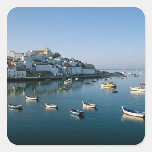 Pegatina Cuadrada Aldea pesquera de Ferragudo, Algarve, Portugal 2 (Anverso)