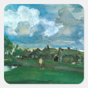 Pegatina Cuadrada Aldea rusa Valentin Serov