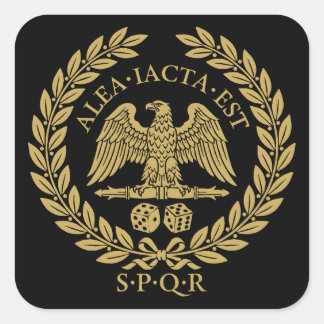 Pegatina Cuadrada Alea Iacta Est Águila Romana Dados y Corona de Lau