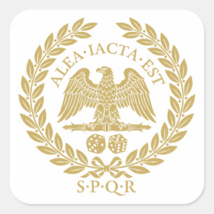Pegatina Cuadrada Alea Iacta Est Águila Romana Dados y Corona de Lau
