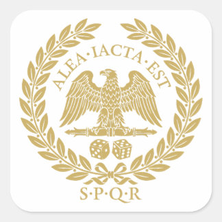 Pegatina Cuadrada Alea Iacta Est Águila Romana Dados y Corona de Lau