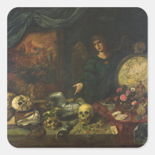Pegatina Cuadrada Alegoría de Vanity, 1650-60 (aceite sobre lienzo)