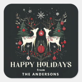 Pegatina Cuadrada Alegre árbol navideño escandinavo