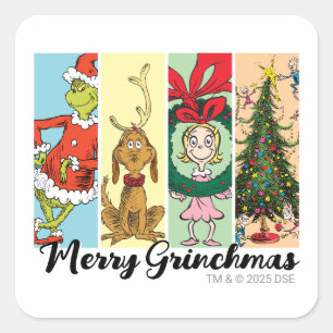 Pegatina Cuadrada Alegre Collage Navideño del Grinch
