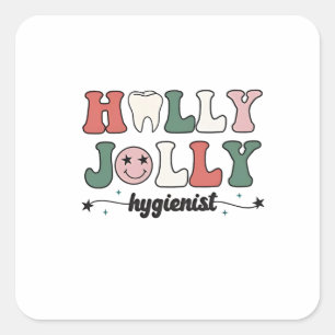Pegatina Cuadrada Alegre e higienista dental dentista Navidad Santa