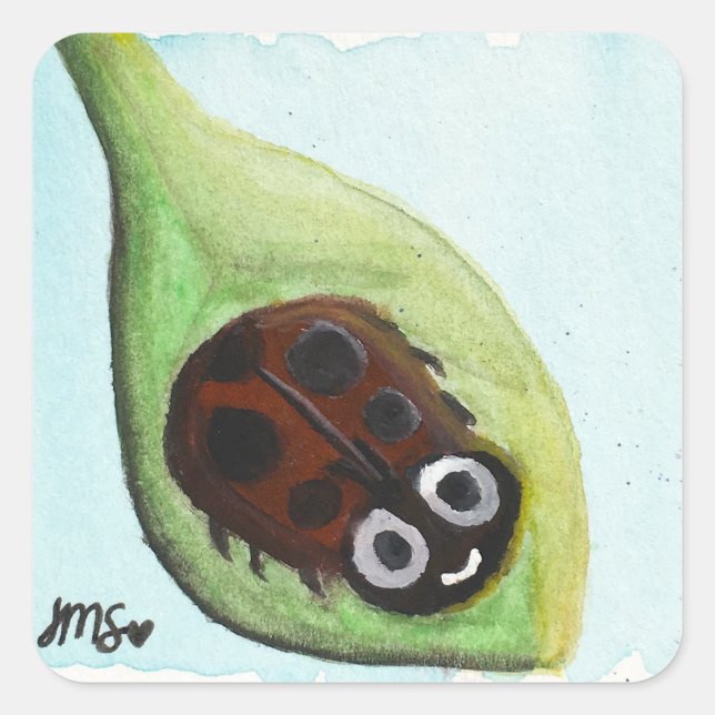 Pegatina Cuadrada Alegre Ladybug (Anverso)