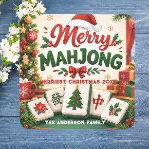 Pegatina Cuadrada Alegre Mahjong Navidades más alegres Familia Carme