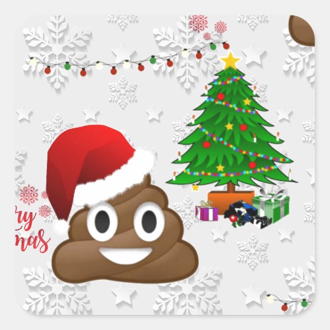 Pegatina Cuadrada alegre navidad emoji poo (Anverso)
