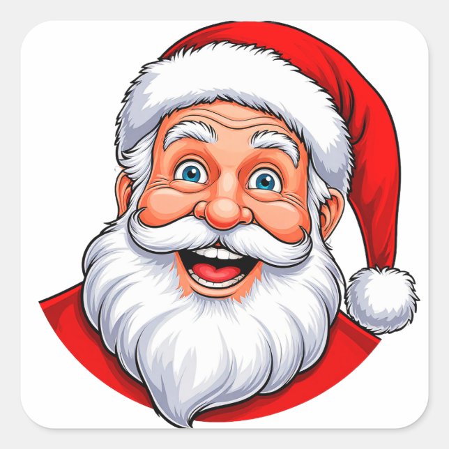 Pegatina Cuadrada Alegre Papá Noel (Anverso)