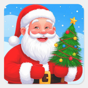 Pegatina Cuadrada Alegre Papá Noel