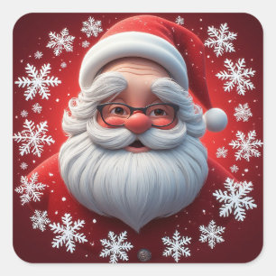 Pegatina Cuadrada Alegre Papá Noel rodeado de copos de nieve