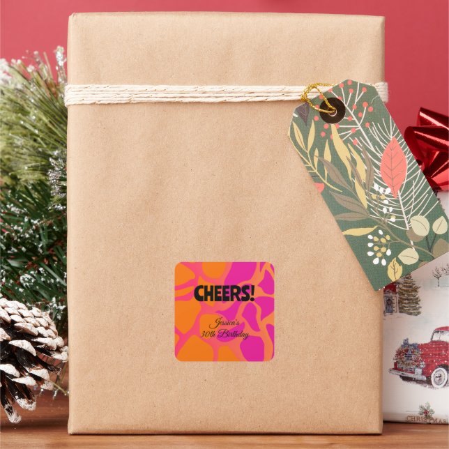 Pegatina Cuadrada Alegres gradientes naranjas y rosados calientes (Vacaciones)