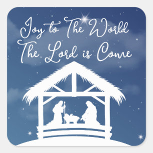 Pegatina Cuadrada Alegría al mundo Navidad religiosa Natividad