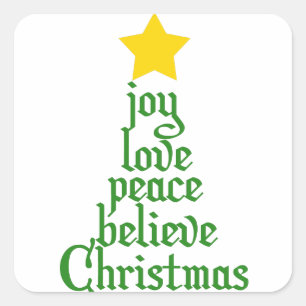 Pegatina Cuadrada Alegría, amor, paz, creencia, Navidades
