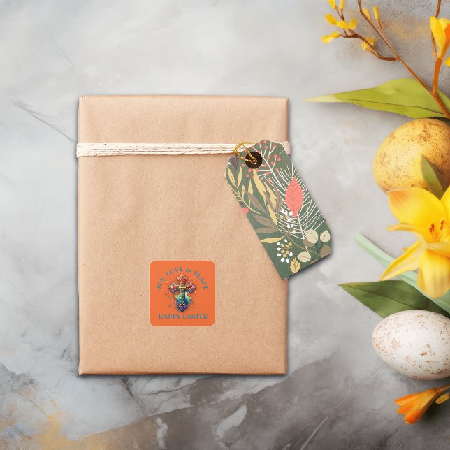Pegatina Cuadrada Alegría, amor y paz Feliz Pascua | (Subido por el creador)