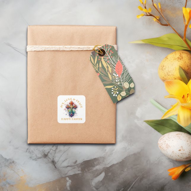Pegatina Cuadrada Alegría, amor y paz Feliz Pascua | (Subido por el creador)