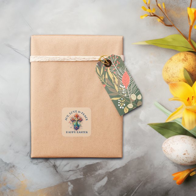 Pegatina Cuadrada Alegría, amor y paz Feliz Pascua | (Subido por el creador)