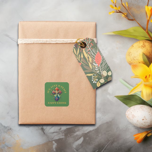 Pegatina Cuadrada Alegría, amor y paz Feliz Pascua | (Subido por el creador)