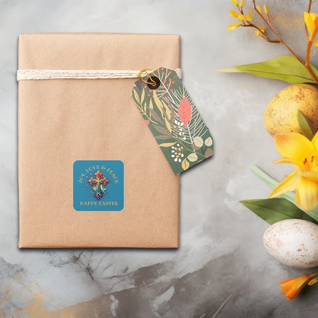 Pegatina Cuadrada Alegría, amor y paz Feliz Pascua | (Subido por el creador)