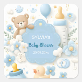 Pegatina Cuadrada Alegría de Blue Bundle: Ducha de niño bebé con osi