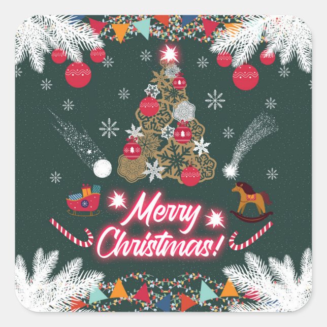 Pegatina Cuadrada Alegría eterna de los Navidades (Anverso)