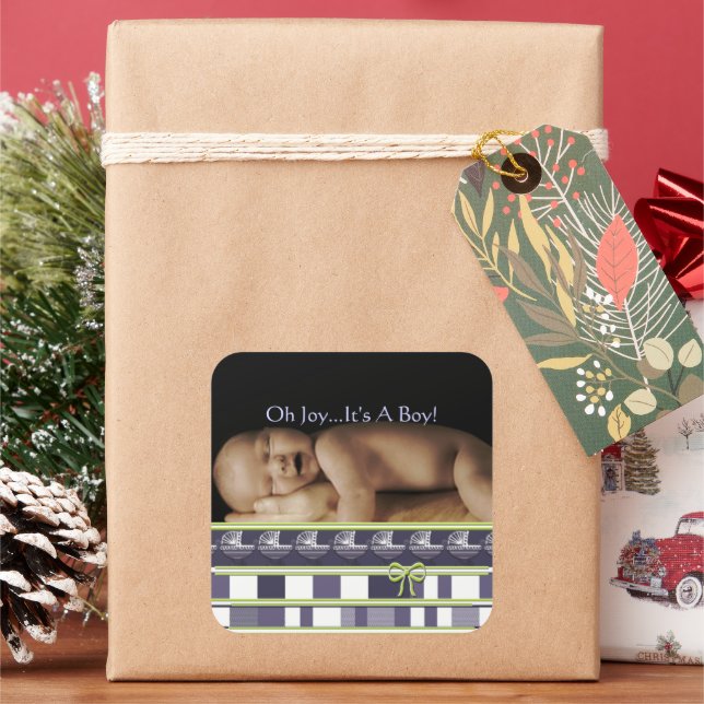 Pegatina Cuadrada Alegría... It's a Boy! Pegatinas Foto de su bebé (Vacaciones)