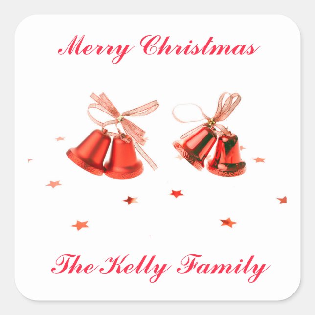 Pegatina Cuadrada Alegría navidad Red Bells decoración con texto (Anverso)