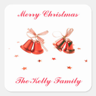 Pegatina Cuadrada Alegría navidad Red Bells decoración con texto