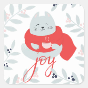 Pegatina Cuadrada Alegría. Navidades lindos. Animales feriados de in