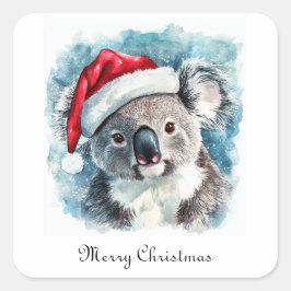 Pegatina Cuadrada Alegría Navideña Australiana, Koala personalizado