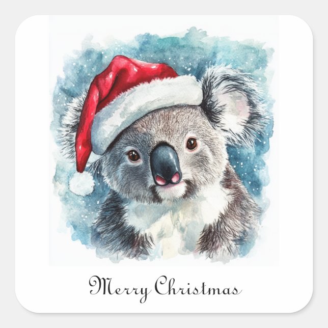 Pegatina Cuadrada Alegría Navideña Australiana, Koala personalizado (Anverso)